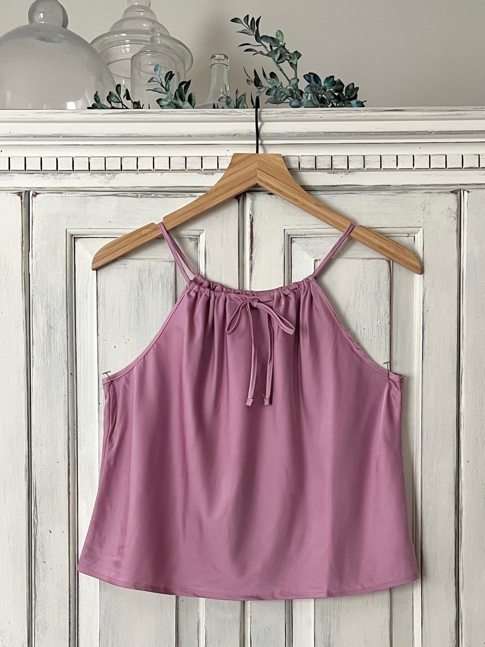 🟠NWT PINK ROSE Satin Cami w/Front Tie in Lilac Groove